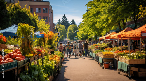 Sunny Day at a Colorful Outdoor Farmers Market © heroimage.io