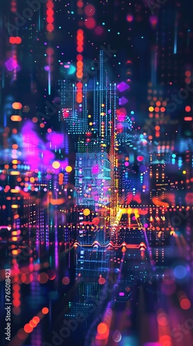 Neon circuitry in an abstract data landscape, illustrating the flow of digital life