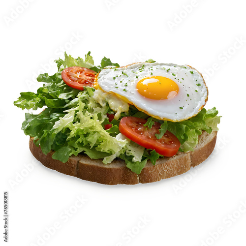 isometric food featuring a sunny-side-up egg on toast with salad on the bottom on transparent background