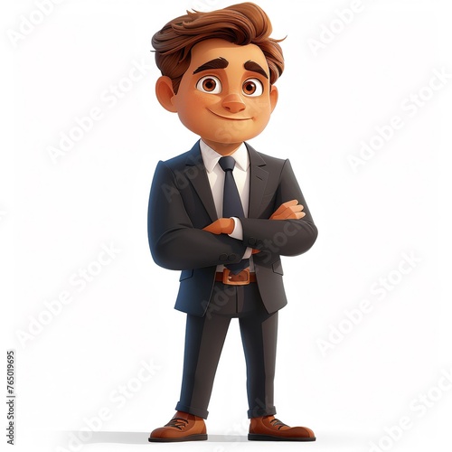 Animated entrepreneur in business attire on white background for diecut transparency showcasing characterdriven leadership photo