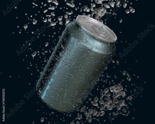 Aluminum Drink Can 330ml with Water Drops and Splash