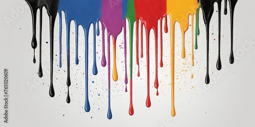 Colorful paint dripping on white background.