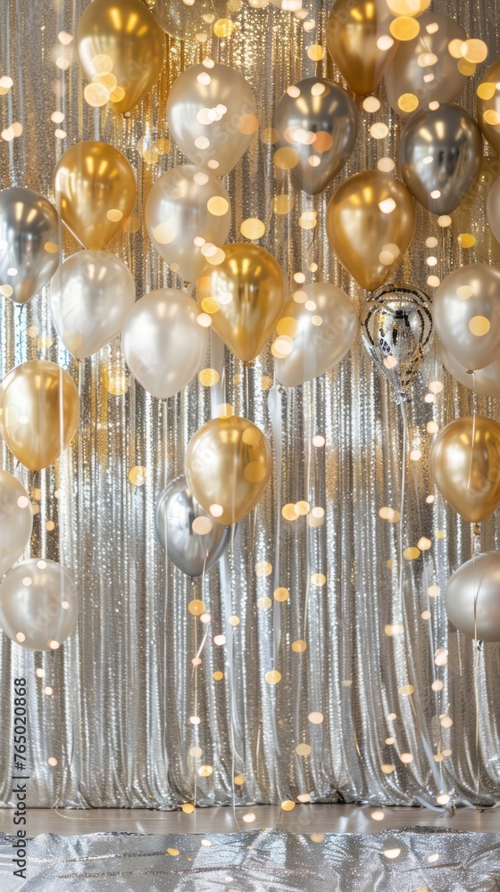 Celebrate with glittering party balloons in gold, silver, and multicolor