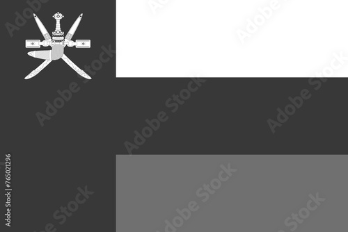 Oman flag - greyscale monochrome vector illustration. Flag in black and white