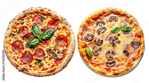 Authentic Italian Capricciosa Pizza with Savory Ham, Fresh Cheese, and Juicy Tomato on Transparent Background