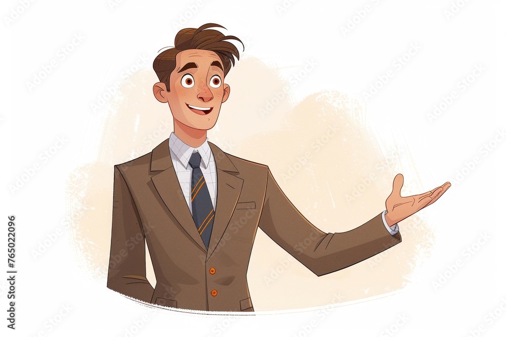 Animated entrepreneur in business attire on white background for diecut ...