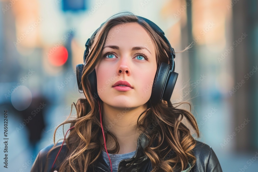 Focused Woman run headphones. Music happy. Generate Ai Focused Woman run headphones. Music happy. Generate Ai