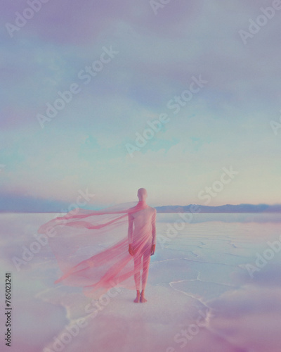 person in a veil walking on the beach (ID: 765023241)