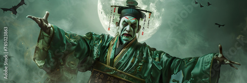 Eerie Representation of Jiangshi - An Iconic Figure in Chinese Folklore under the Moonlit Night