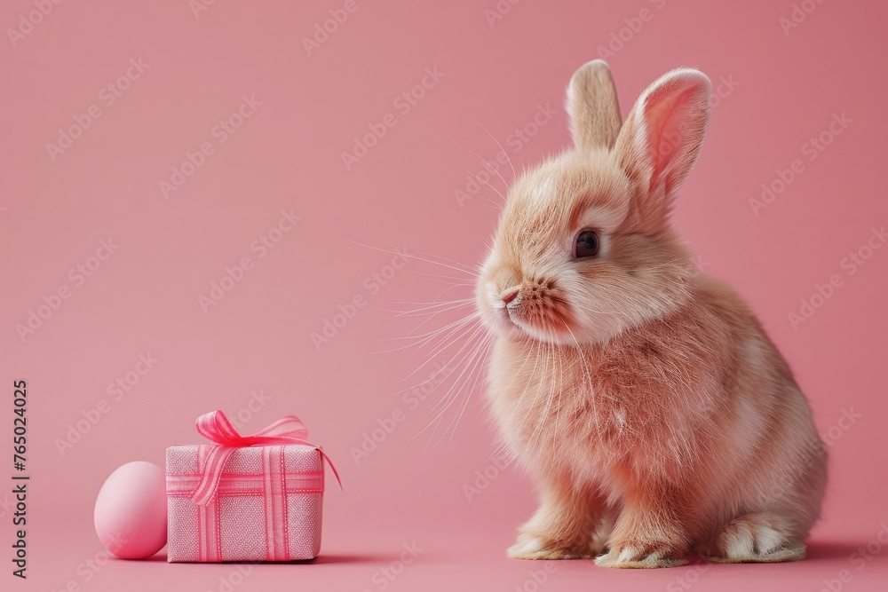 Easter concept, stuffed bunny and egg holiday gifts Easter concept, stuffed bunny and egg holiday gifts