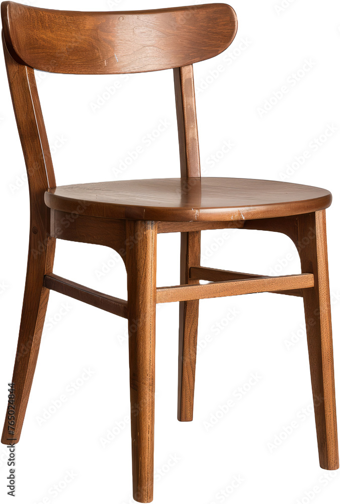 Classic wooden bistro chair with curved backrest, cut out transparent Classic wooden bistro chair with curved backrest, cut out transparent