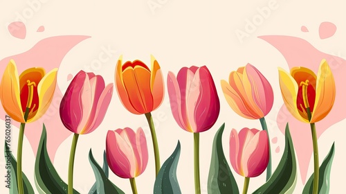 Abstract Tulip Background Poster. Seamless Pattern with Pink Flowers in Watercolor Background. Perfect for Mother's Day, Valentine's Day, Birthday, Wedding Banner, or Poster