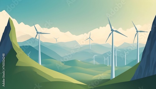 World wind day theme having wind turbines in large amount and big sizes on the mountains