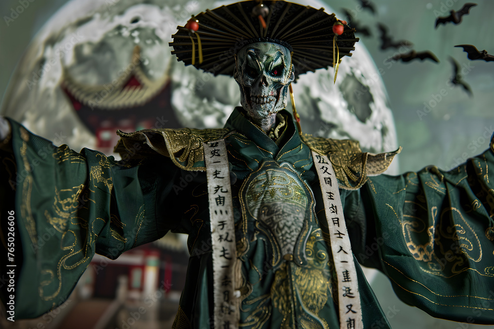 Eerie Representation of Jiangshi - An Iconic Figure in Chinese Folklore under the Moonlit Night