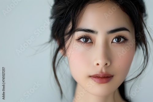 Asian Woman Radiating Soft Beauty and Elegance with Subtle Makeup and Simple Hairstyle