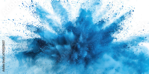 Abstract blue dust explosion isolated on transparent png. 