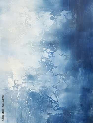 Indigo and white painting with abstract wave patterns
