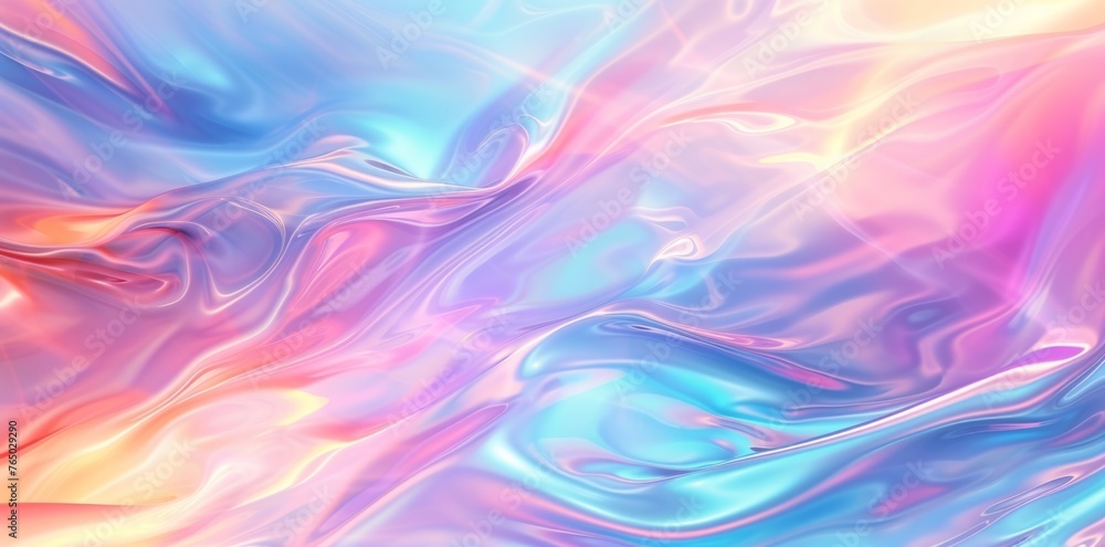 Experience the mesmerizing holographic gradient in a soft pastel abstract background
