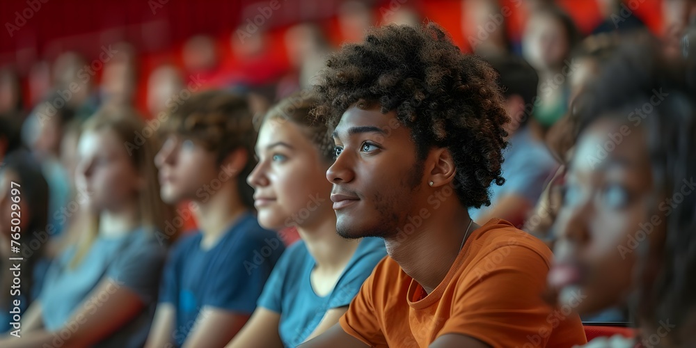 Students from various backgrounds engaged in a lecture in a university classroom. Concept University Lecture, Diverse Students, Classroom Setting, Educational Environment