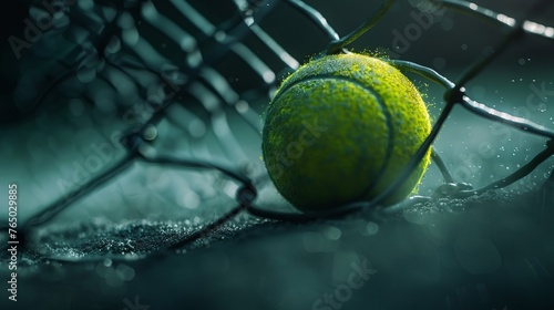 Tennis Ball Hitting Net Closeup © Ariestia