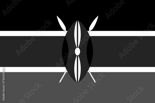 Kenya flag - greyscale monochrome vector illustration. Flag in black and white