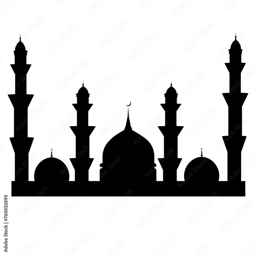 mosque sillhouette moon ramadan eid illustration png isolated