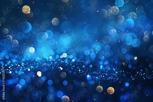Christmas and New Year template with blurred snowflakes, glare and sparkles on blue background.  generative ai