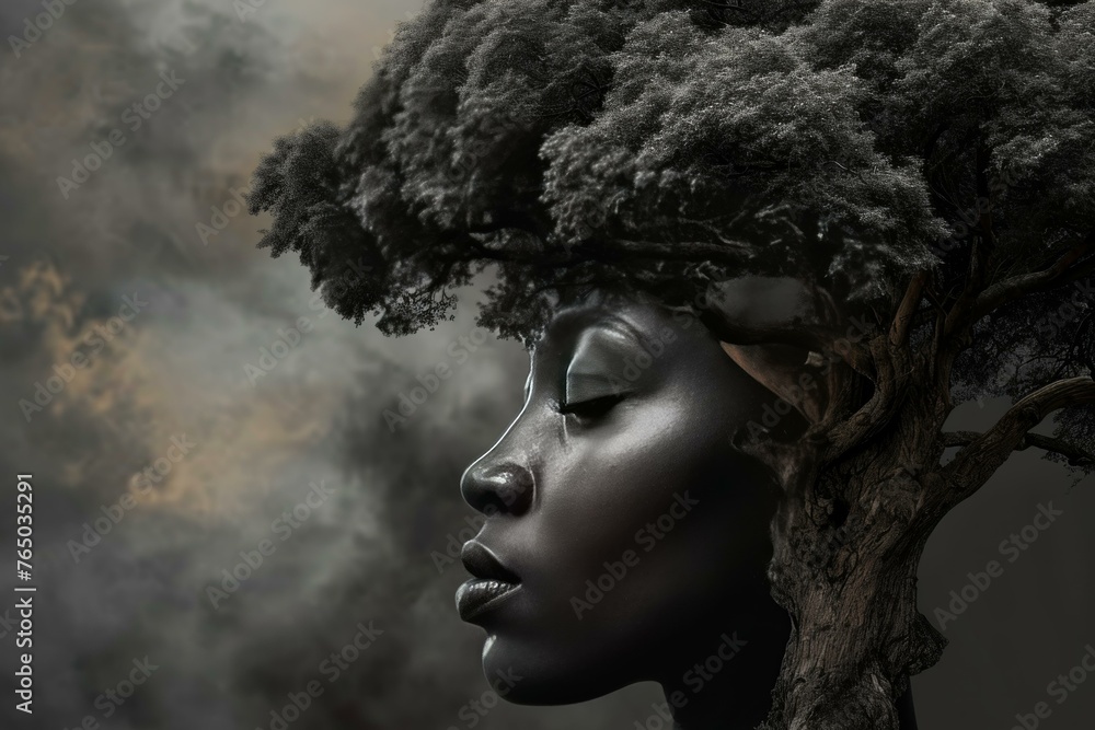 Resilient African woman tree. Female tree shot. Generate Ai Resilient African woman tree. Female tree shot. Generate Ai