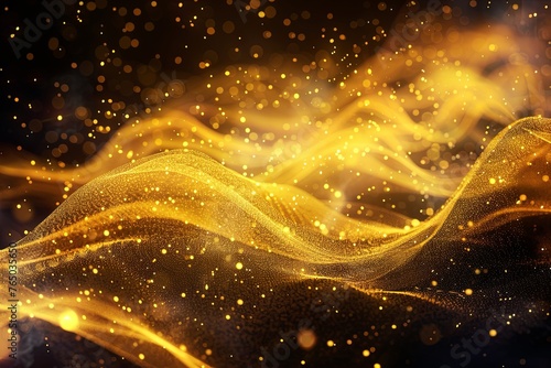 gold Futuristic background of points with a dynamic wave. Excellent data visualization. generative ai