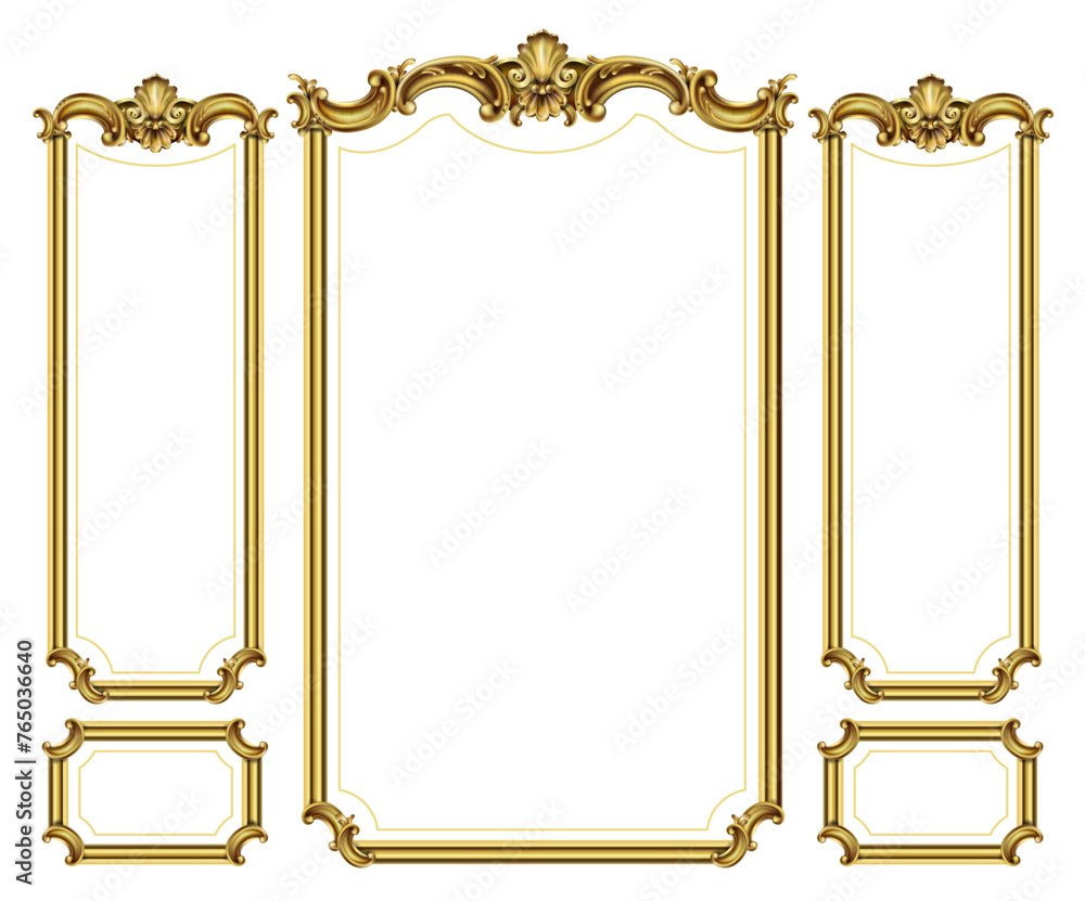 Naklejka premium Golden panel baroque cabinet wall