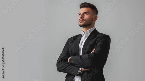 confident pose of business man on white background. standing crossed arms.