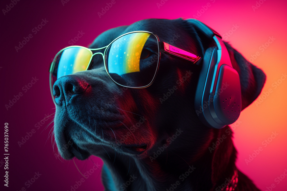 black labrador wearing white rimmed glasses сreated with Generative Ai