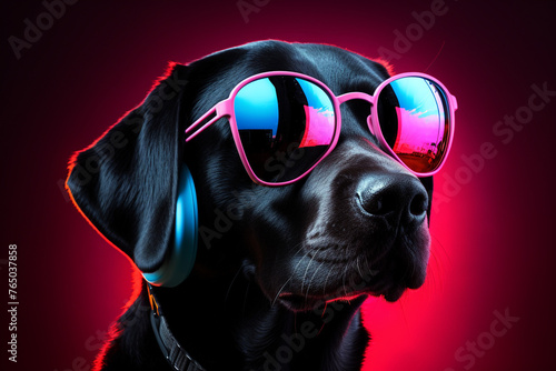 black labrador wearing white rimmed glasses сreated with Generative Ai © Andrii Yablonskyi