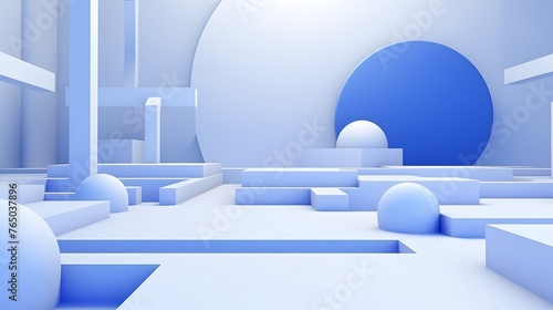 3d rendering of white and blue abstract geometric background. Scene for advertising, technology, showcase, banner, game, sport, cosmetic, business, metaverse. Sci-Fi Illustration. Product display © Gary