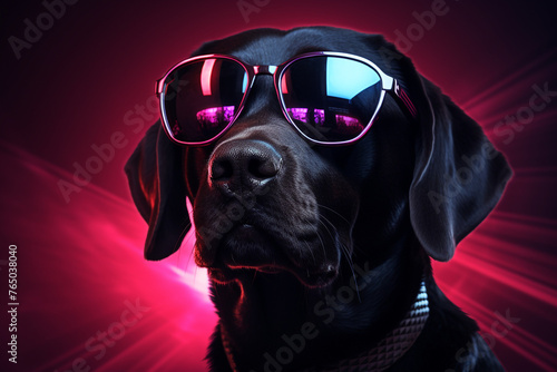 black labrador wearing white rimmed glasses сreated with Generative Ai © Andrii Yablonskyi