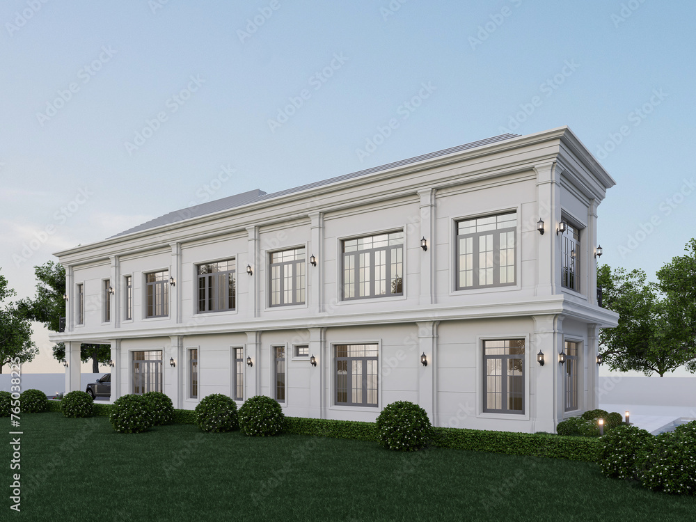 3D rendering 2 storey house design. with a modern classic concept.