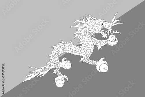Bhutan flag - greyscale monochrome vector illustration. Flag in black and white