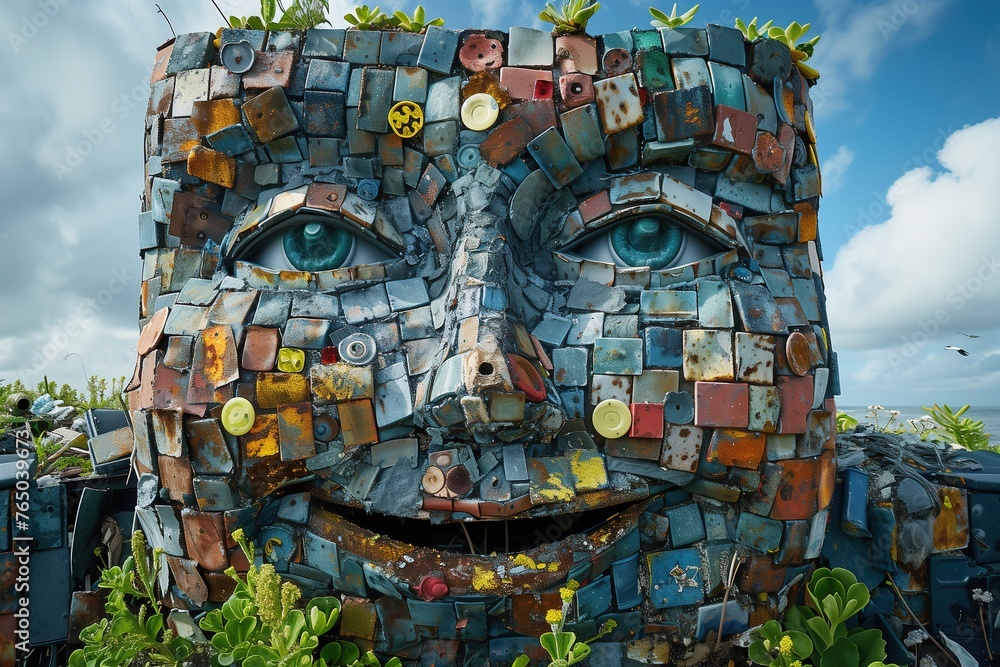 Tile Sculpture of Womans Face