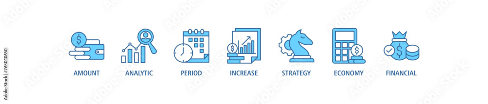 Sales growth banner web icon set vector illustration concept with icon of amount, analytic, period, increase, strategy, economy and financial Sales growth banner web icon set vector illustration concept with icon of amount, analytic, period, increase, strategy, economy and financial