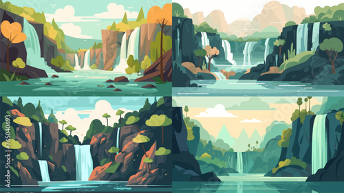 waterfall nature cliff mountain landscape cartoon