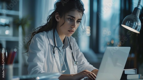 Woman Doctor Working in The Hospital with Laptop
