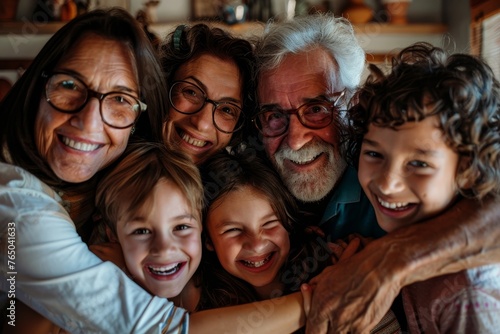 Cheerful multi-generation family having fun while spending time together at home, Generative AI