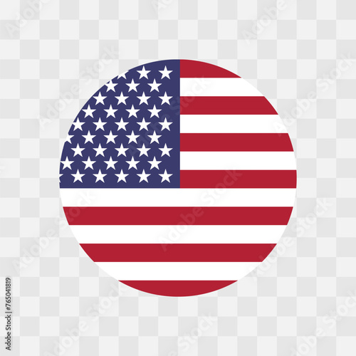 United States of America flag - circle vector flag isolated on checkerboard transparent background