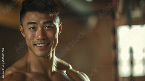 Portrait of asian fitness male model. 