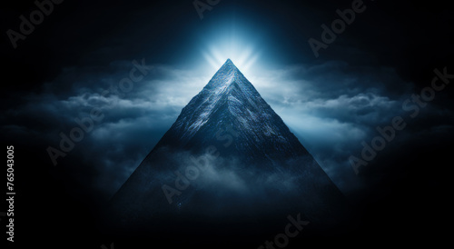 Majestic pyramid atop moonlit mountain glowing beautifully in the serene moonlight