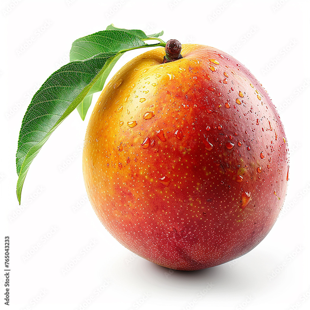 Mango isolated on white background. Ripe mango Clipping Path. Mango with leaf . Made with generative ai Mango isolated on white background. Ripe mango Clipping Path. Mango with leaf . Made with generative ai