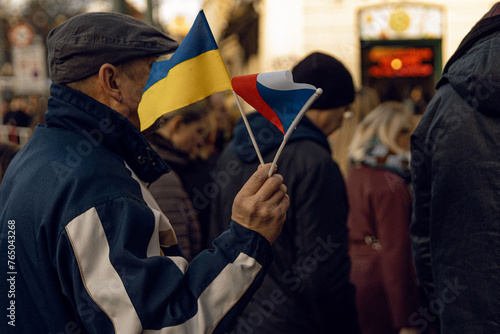 A protest in Prague against the war in Ukraine, which gathered several thousand people. Czech Republic continues to support Ukraine. photo