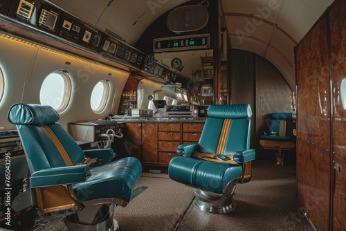 Luxurious Airplane salon. Cabin safety indoor. Generate Ai