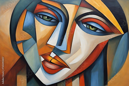 Abstract cubism oil painting of face