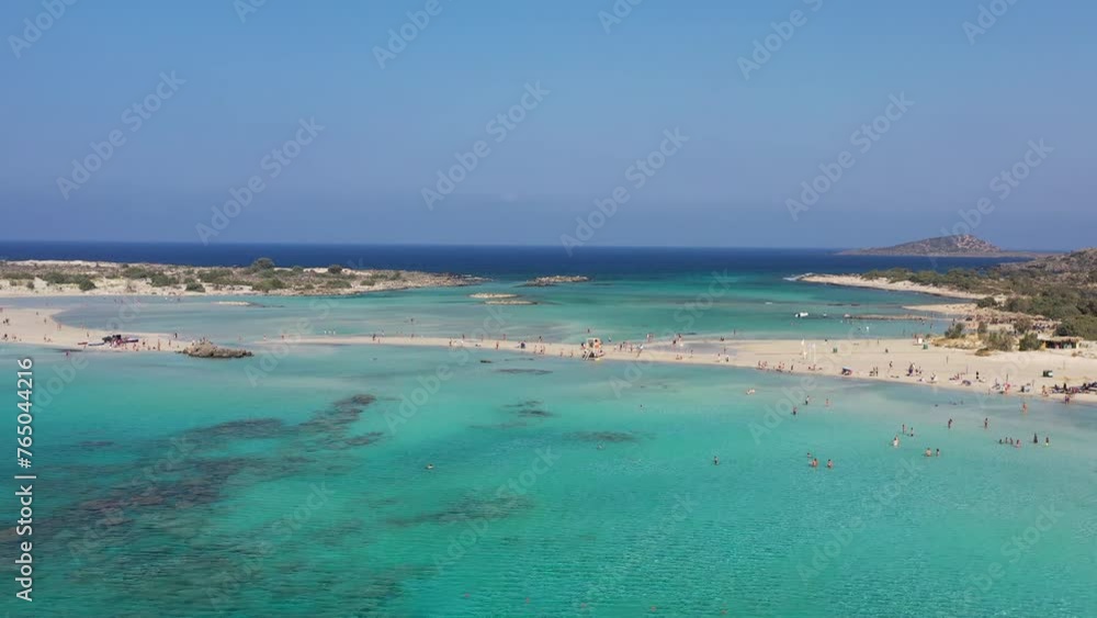 Aerial drone view over Elafonisi beach, Crete island, Greece. Sandy beach and turquoise water Aerial drone view over Elafonisi beach, Crete island, Greece. Sandy beach and turquoise water